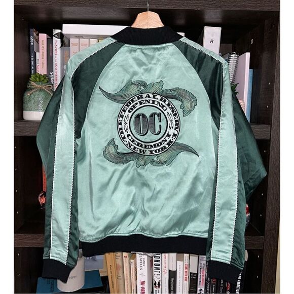 Opening Ceremony Jackets & Blazers - Opening Ceremony Cash Reversible Embroidered Silk Bomber Jacket Green / Gray XS